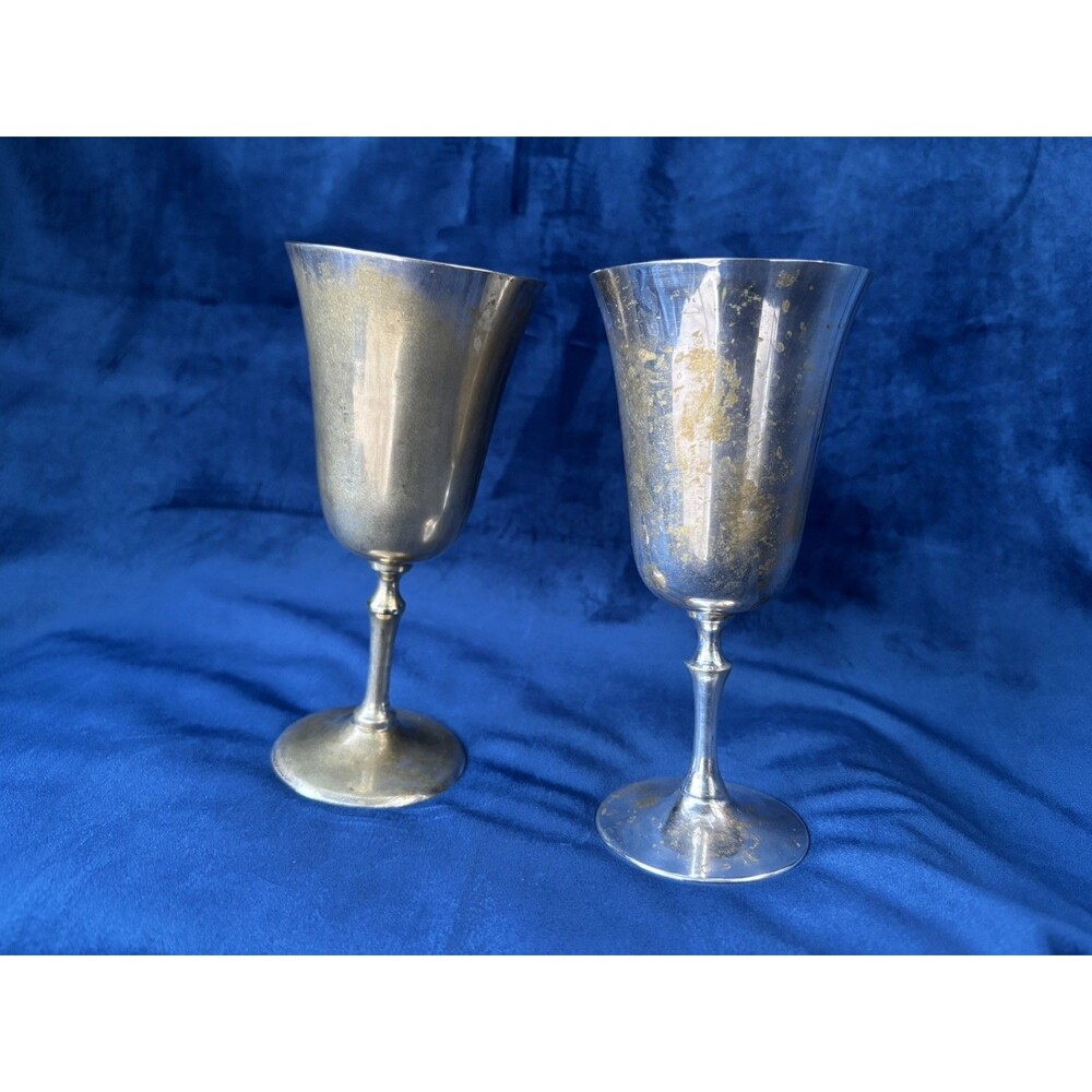 2 Vintage Silver Plated Goblets India, 6" Wine Glasses - Picture 6 of 6